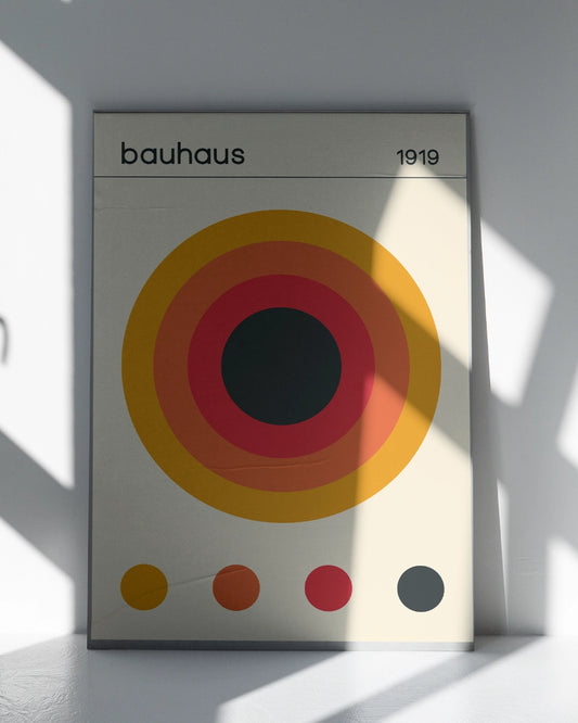 Bauhaus 1919 Poster - Oranje en Rode Cirkels poster wanddecoratie – A3 formaat