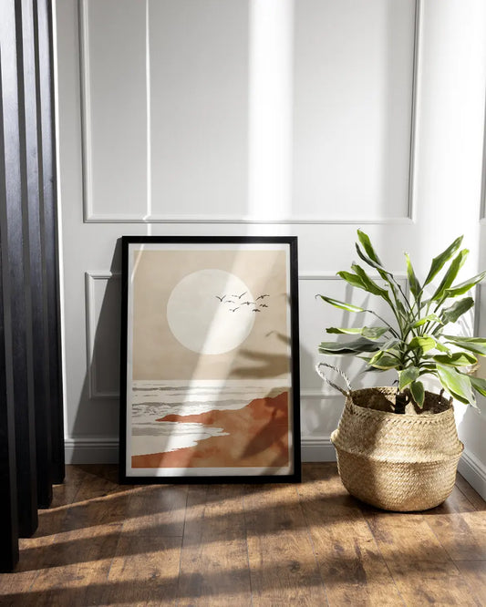 Poster - Vogels over het strand - Minimalistisch - Bohemian poster wanddecoratie – A3 formaat