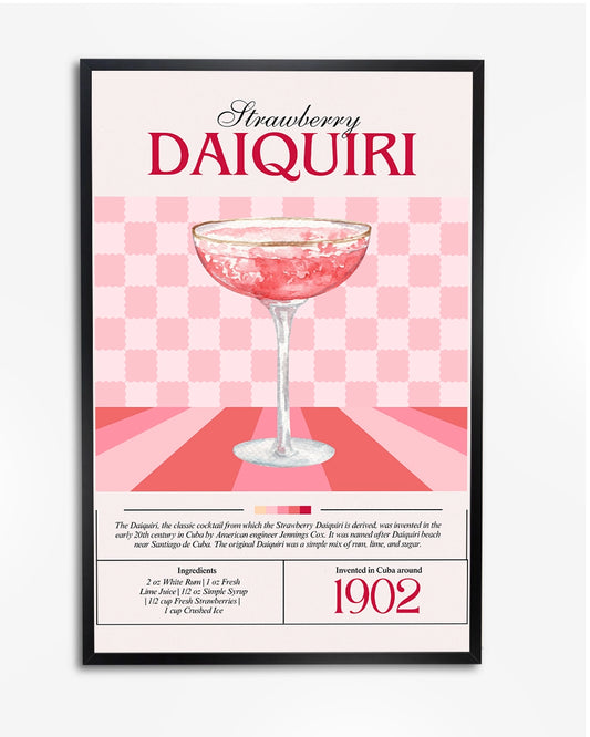 Strawberry Daiquiri Cocktail Poster - Vectorstijl - Cuba 1902 poster wanddecoratie – A4 formaat
