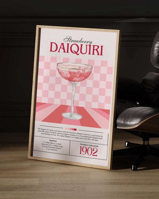 Strawberry Daiquiri Cocktail Poster - Vectorstijl - Cuba 1902 poster wanddecoratie – A3 formaat