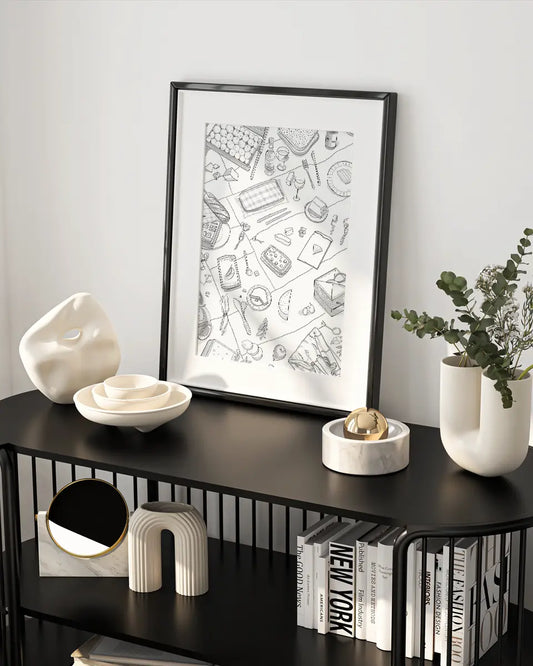 Poster - Picknick - Minimalistisch - Line Art poster wanddecoratie – A3 formaat