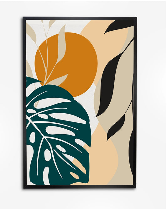 Minimalistische Boho-illustratie met botanische bladeren en aardetinten poster wanddecoratie – A4 formaat
