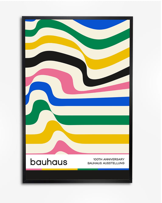 Poster "Bauhaus Celebration" - Kleurrijke Horizontale Strepen poster wanddecoratie – A4 formaat