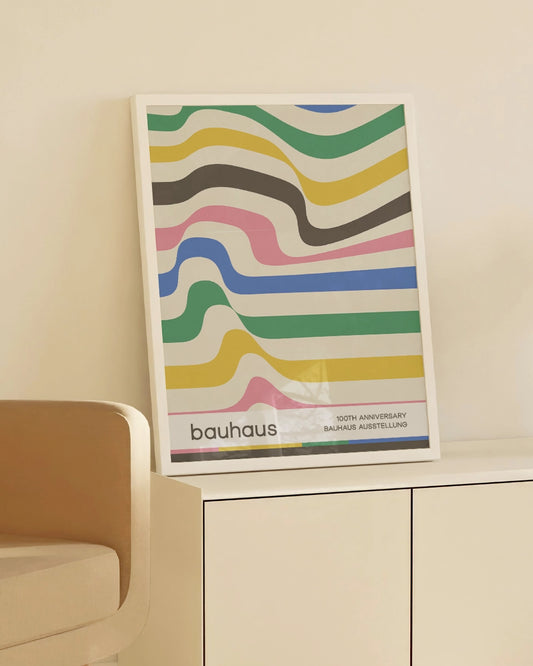 Poster "Bauhaus Celebration" - Kleurrijke Horizontale Strepen poster wanddecoratie – A3 formaat