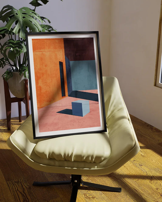 Poster - Art Nouveau - Abstracte Kunst - Blauwe Kubus poster wanddecoratie – A3 formaat