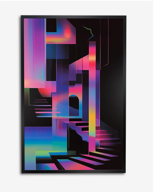 Poster - Abstracte Illustratie - Psychedelische Vectorillustratie - Glitch Art - Neonkleuren poster wanddecoratie – A4 formaat
