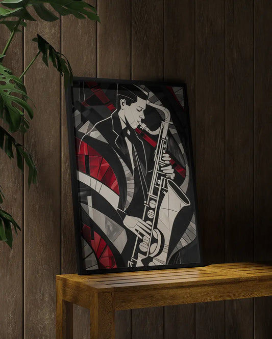 Poster - Jazz - Nachtclub - Saxofonist - Op-art poster wanddecoratie – A3 formaat