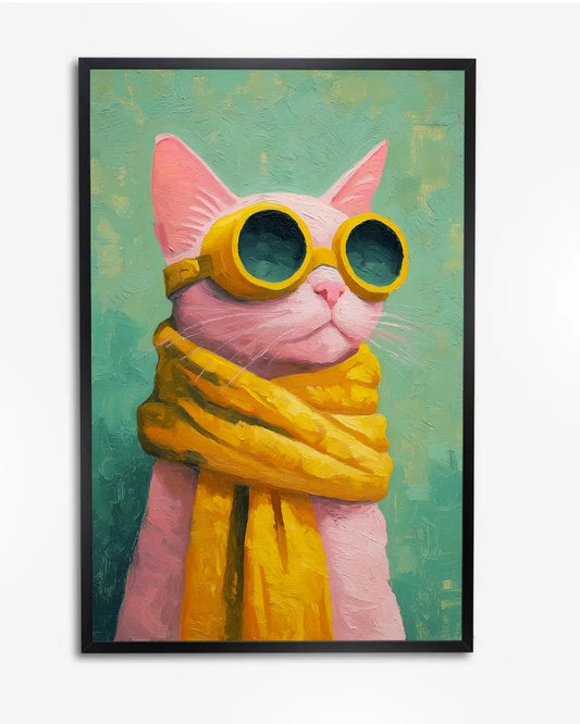 Matisse Poster – Kat met bril en sjaal - Oliepastel poster wanddecoratie – A4 formaat