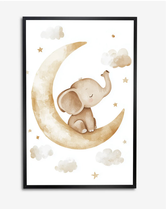 Olifant Babykamer Poster - Op wolken - Kinderposter poster wanddecoratie – A4 formaat