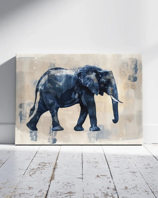 Canvas - Schilderij Olifant - Minimal - Blauw