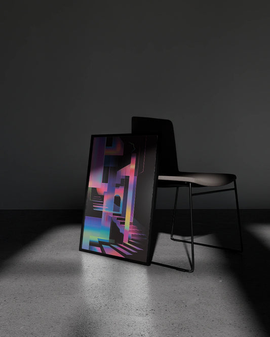 Poster - Abstracte Illustratie - Psychedelische Vectorillustratie - Glitch Art - Neonkleuren poster wanddecoratie – A3 formaat