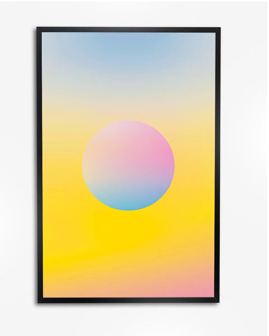 Poster - Cirkel Gradient - Geel, blauw en roze - James Turrell poster wanddecoratie – A4 formaat