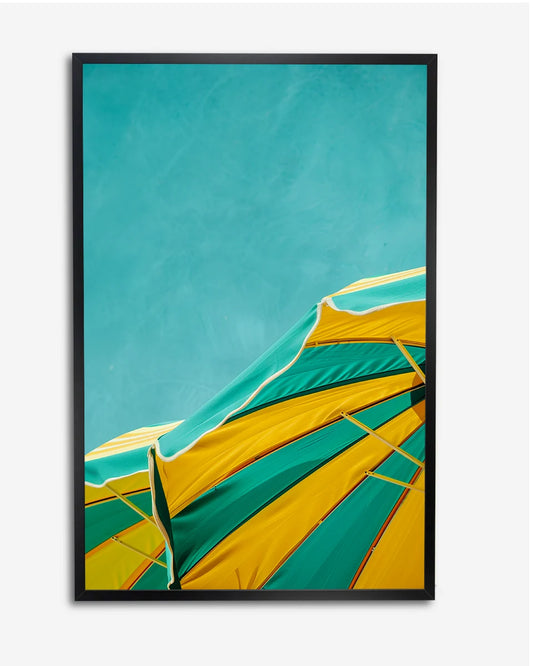 Poster - Close-up - Parasol - Groen en geel poster wanddecoratie – A4 formaat