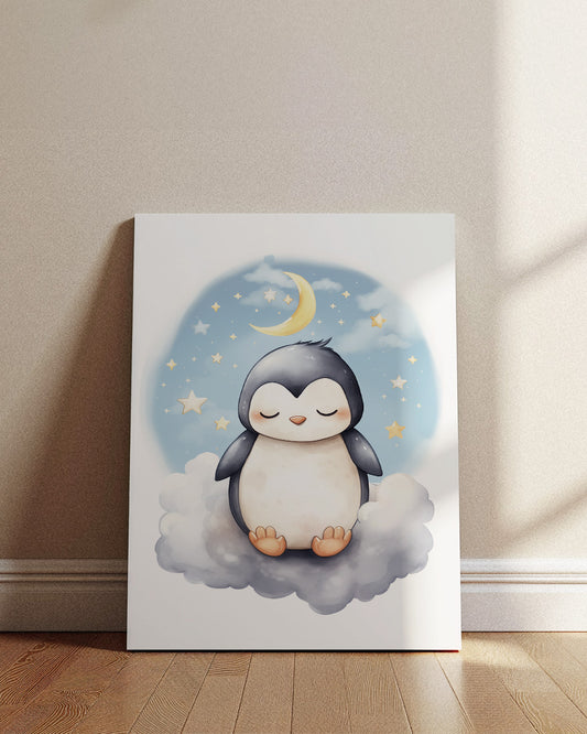 Poster - Kinderkamer Pinguïn op wolken poster wanddecoratie – A3 formaat