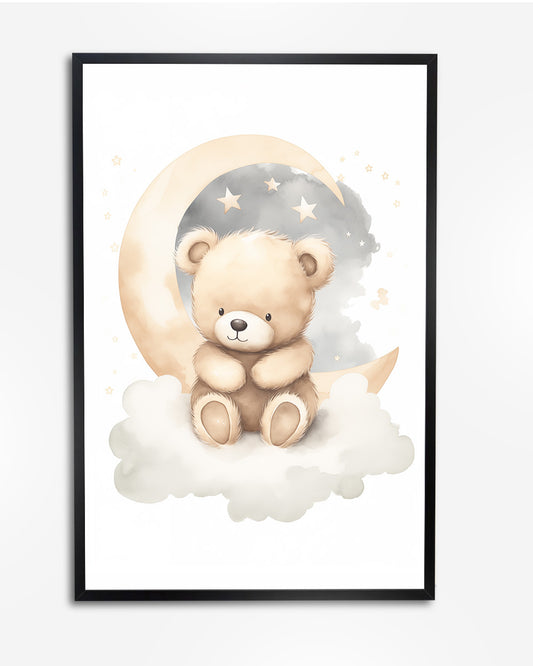 Poster - Kinderkamer Teddybeer op wolken poster wanddecoratie – A4 formaat