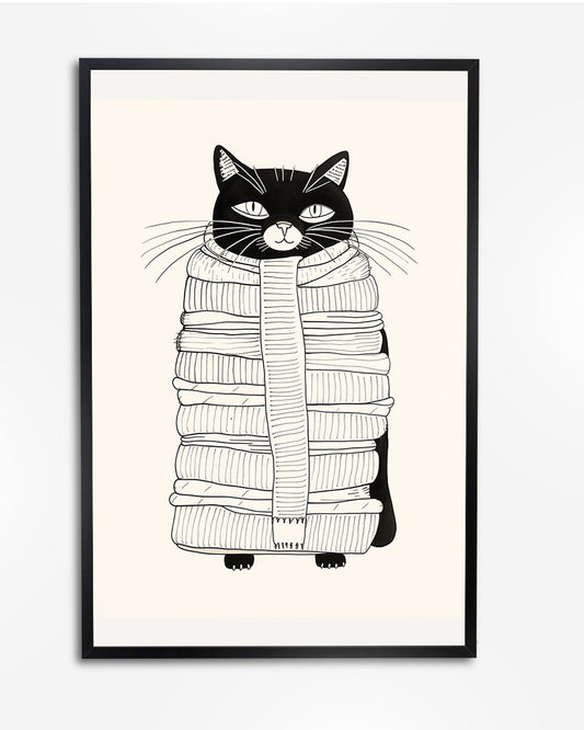 Poster - Minimalistische lijntekening Kat met Sjaal – Matisse poster wanddecoratie – A4 formaat