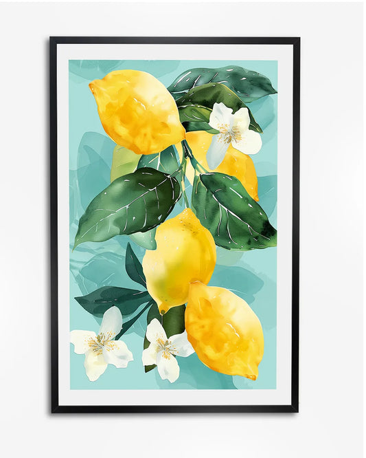 Poster - Aquarel - Citroenen en Citroenbloesems poster wanddecoratie – A4 formaat
