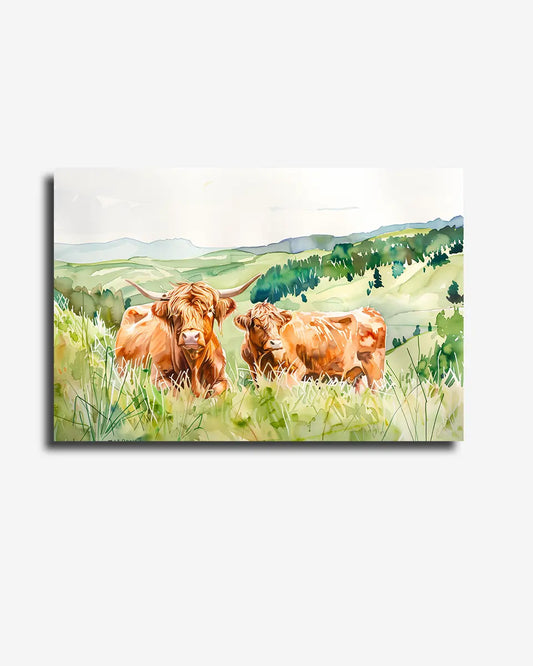 Canvas - Schotse Hooglander Schilderij - Waterverf