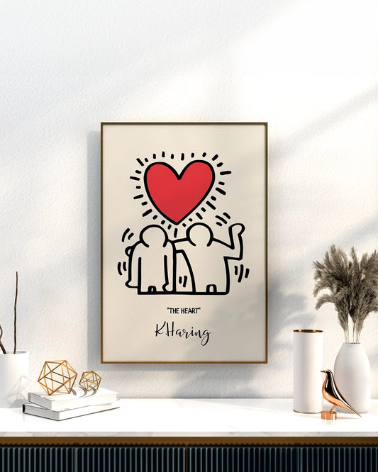 'The Heart' Hug Keith Haring - Abstracte Poster poster wanddecoratie – A3 formaat