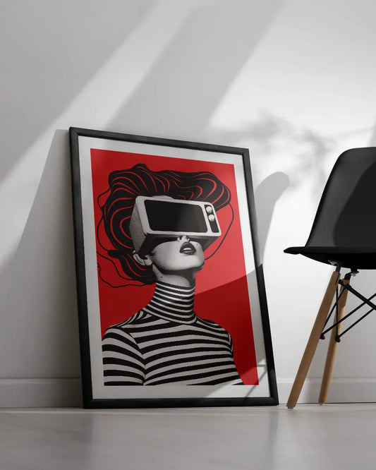 Poster - Vrouw met bril - Cyberpunk - Op-art poster wanddecoratie – A3 formaat