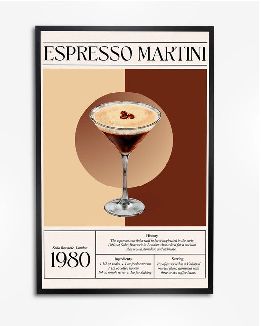 Espresso Martini Poster in Vectorstijl - Minimalistische Drankillustratie poster wanddecoratie – A4 formaat
