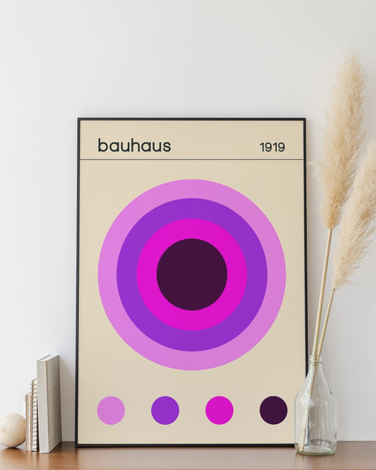 Bauhaus 1919 Poster - Roze en Paarse Cirkels poster wanddecoratie – A3 formaat