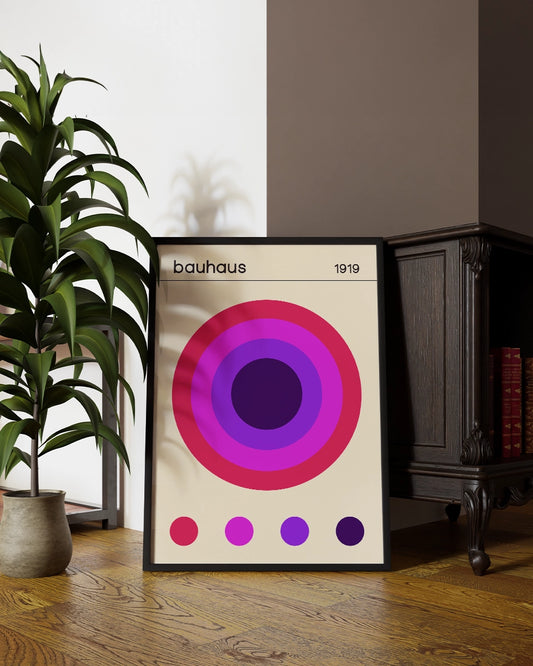Bauhaus 1919 Poster - Roze en Paarse Cirkels poster wanddecoratie – A3 formaat