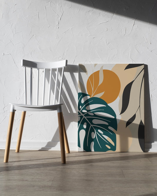 Minimalistische Boho-illustratie met botanische bladeren en aardetinten poster wanddecoratie – A3 formaat