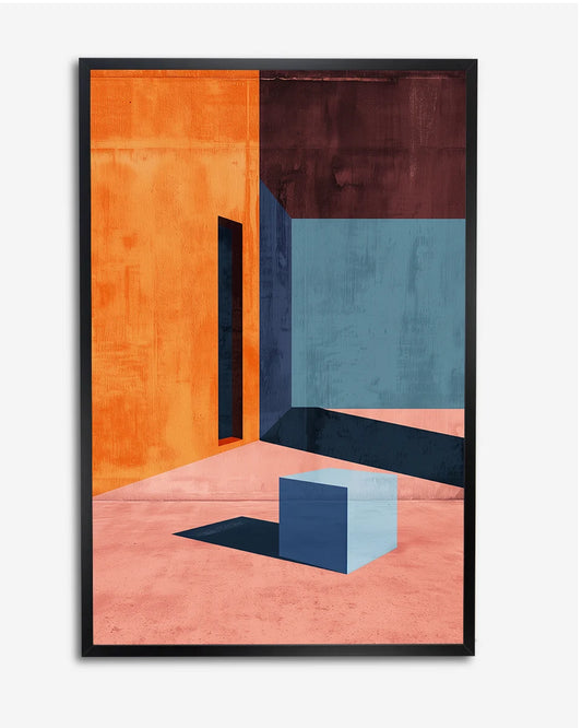 Poster - Art Nouveau - Abstracte Kunst - Blauwe Kubus poster wanddecoratie – A4 formaat