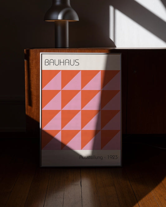 Bauhaus Poster - Geometrisch Ontwerp in Oranje en Roze poster wanddecoratie – A3 formaat