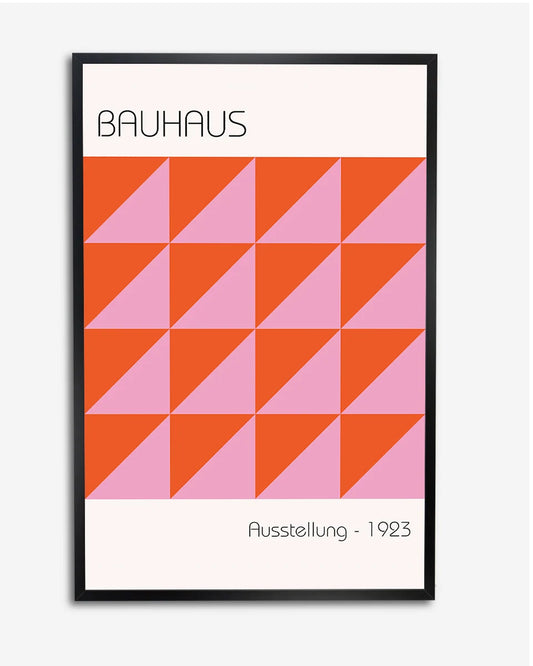 Bauhaus Poster - Geometrisch Ontwerp in Oranje en Roze poster wanddecoratie – A4 formaat