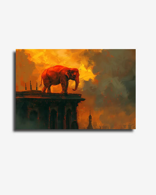 Canvas - Schilderij Olifant - Clair-Obscur - Oranje
