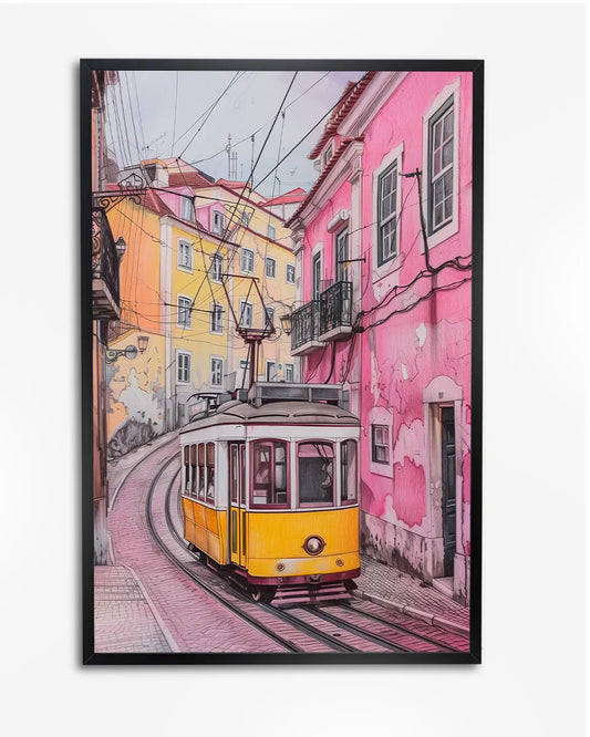 Poster - Lissabon - Gele tram poster wanddecoratie – A4 formaat