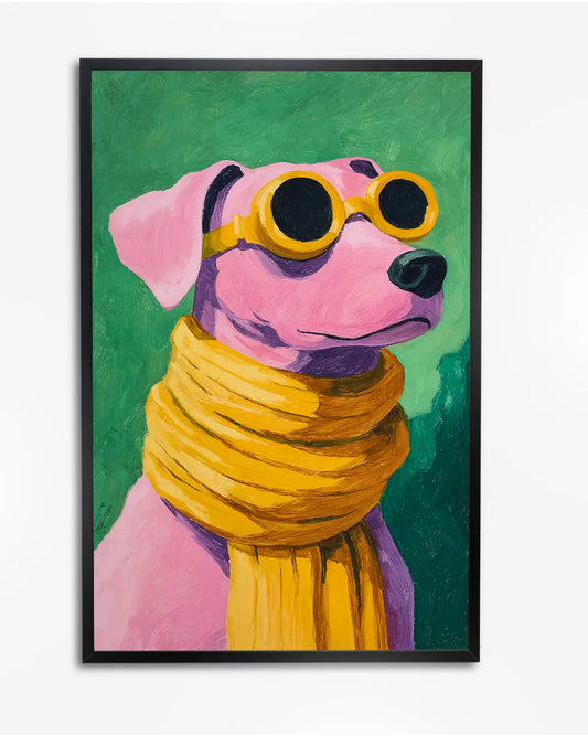 Matisse Poster – Hond met bril en sjaal - Oliepastel poster wanddecoratie – A4 formaat
