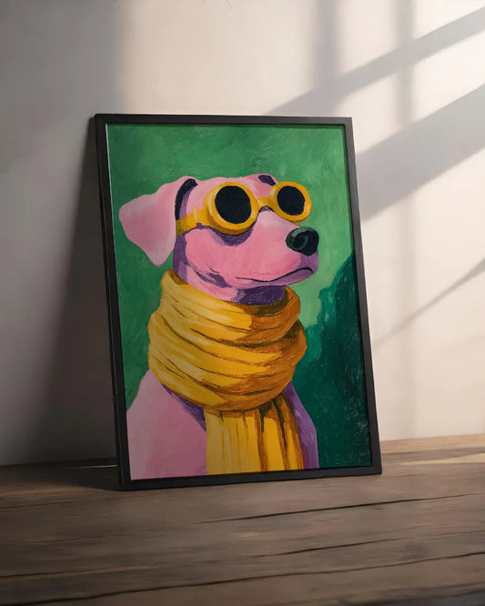 Matisse Poster – Hond met bril en sjaal - Oliepastel poster wanddecoratie – A3 formaat