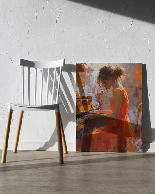 Canvas - Meisje op piano - Abstract - Olieverf