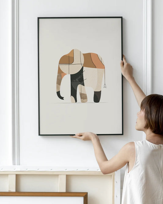 Canvas - Minimalistische Olifant - Abstract - Gekleurde vlakken