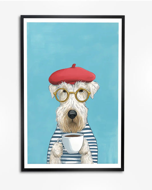 Minimalistische poster – Hondje met baret en koffie - Henri Matisse poster wanddecoratie – A4 formaat