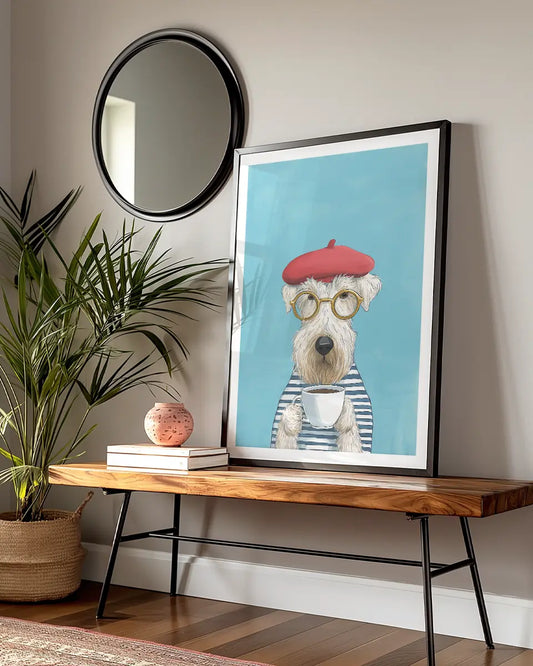 Minimalistische poster – Hondje met baret en koffie - Henri Matisse poster wanddecoratie – A3 formaat