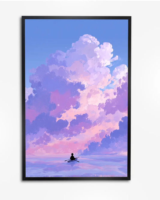 Minimalistische poster – Roeiende man op zee in pastel poster wanddecoratie – A4 formaat