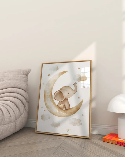Olifant Babykamer Poster - Op wolken - Kinderposter poster wanddecoratie – A3 formaat