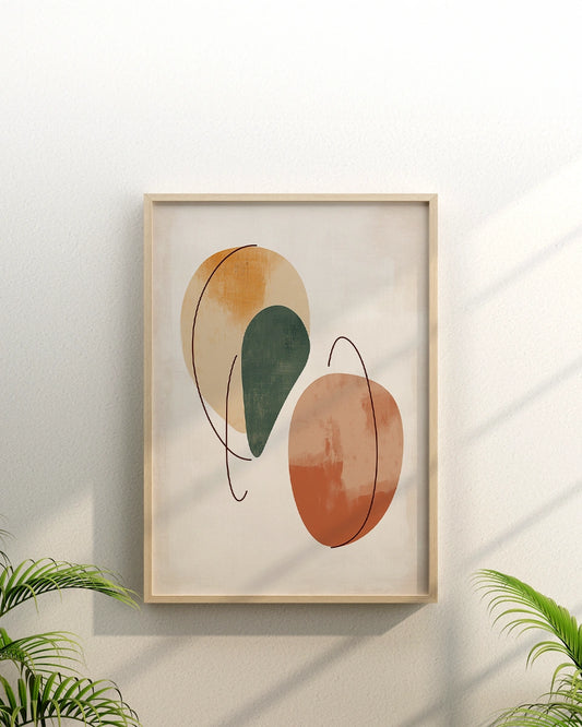 Poster - Abstracte Illustratie - Twee Perziken - Gedempte Aardtinten - Handgetekende Lijnen poster wanddecoratie – A3 formaat