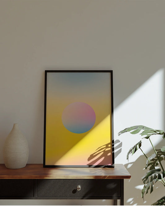 Poster - Cirkel Gradient - Geel, blauw en roze - James Turrell poster wanddecoratie – A3 formaat