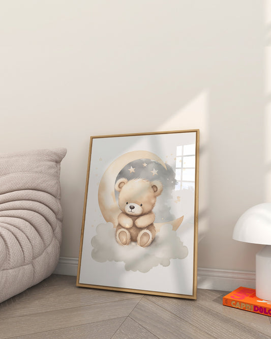 Poster - Kinderkamer Teddybeer op wolken poster wanddecoratie – A3 formaat