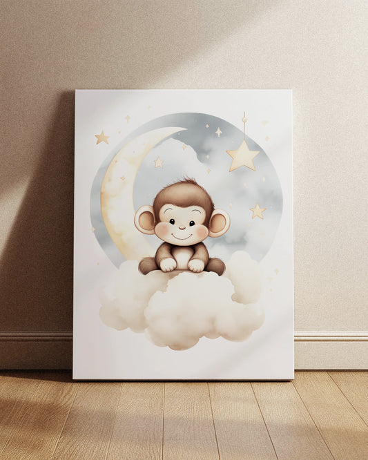 Poster - Kinderkamer Aapje op wolken poster wanddecoratie – A3 formaat
