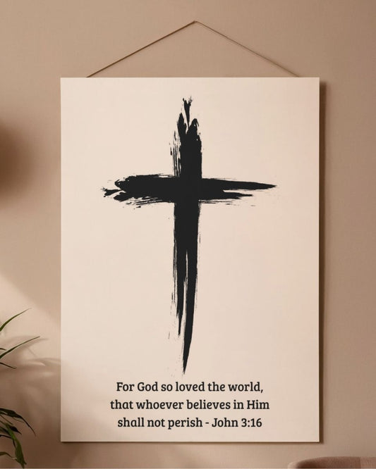 Christelijke poster van het kruis met Joh 3 vers 16