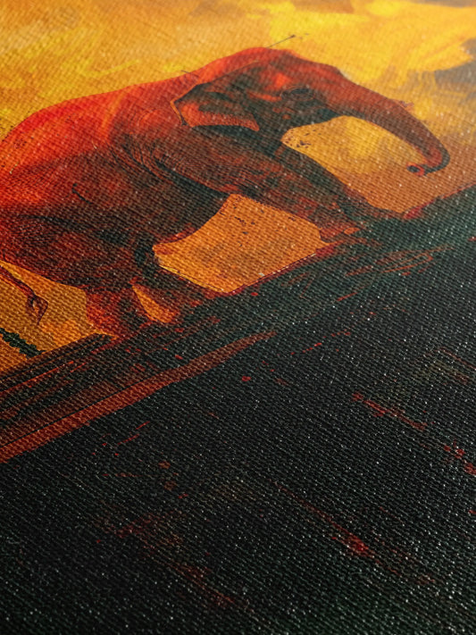 Canvas - Schilderij Olifant - Clair-Obscur - Oranje