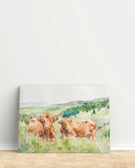 Canvas - Schotse Hooglander Schilderij - Waterverf