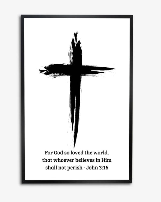 Christelijke poster van het kruis met Joh 3 vers 16
