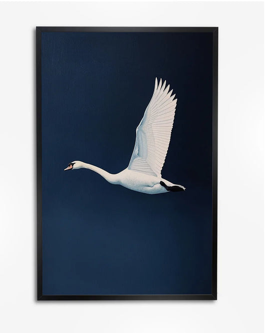 Poster - Vliegende zwaan - Marineblauw - Wayne Thiebaud poster wanddecoratie – A4 formaat